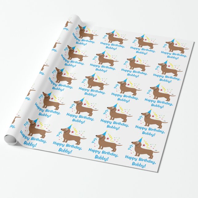 Papier Cadeau Nom de joyeux anniversaire de teckel (Déroulé)