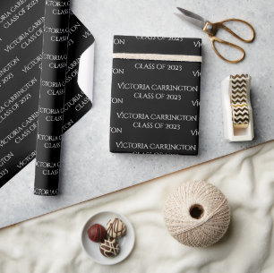 Papier Cadeau Nom de la graduation Année Classe de script noir