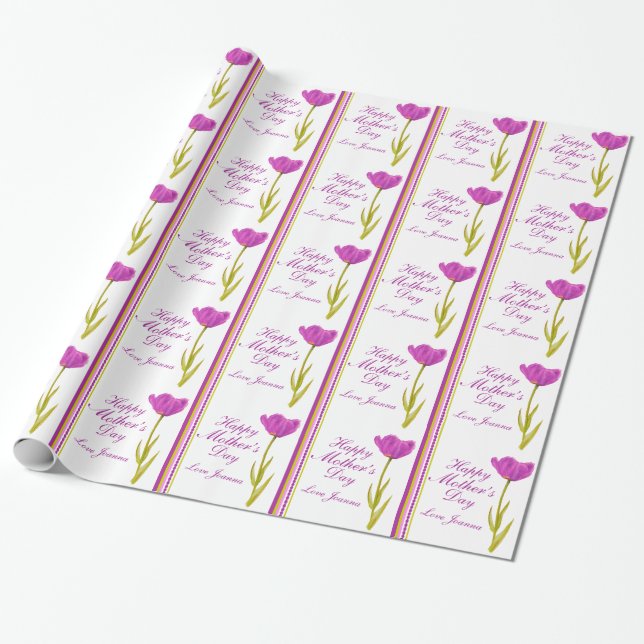 Papier Cadeau Nom de la mère tulip aquarelle bande d’art (Déroulé)