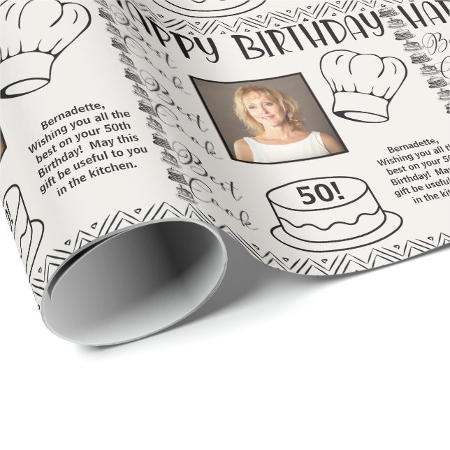 Papier Cadeau Nom de la photo Age Texte Meilleur Cook Anniversai (Coin rond)