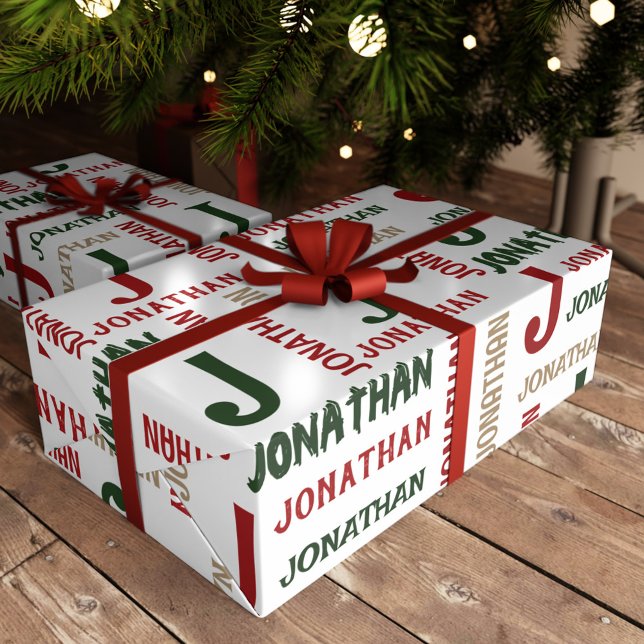 Papier Cadeau Nom de la répétition des jours fériés personnalisé (Holiday Repeating Name Personalized Wrapping Paper)