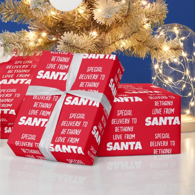 Papier Cadeau Nom de l'enfant de livraison spéciale de Père Noël (Vacances)