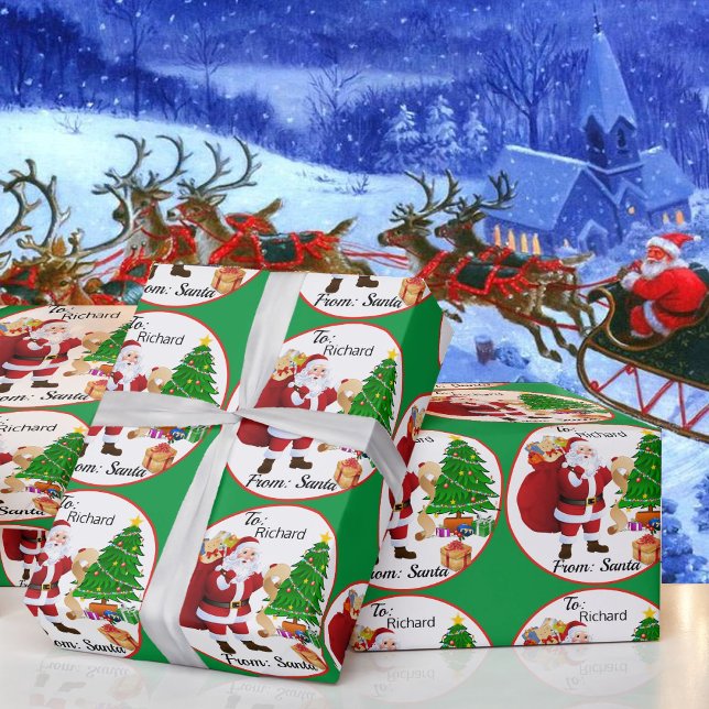 Papier Cadeau Nom de l'enfant du Père Noël Arbre de Noël Vert (Créateur téléchargé)