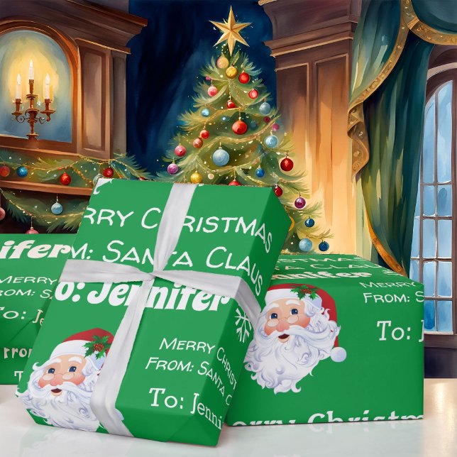 Papier Cadeau Nom de l'enfant Père Noël cadeau vert de Noël (Créateur téléchargé)