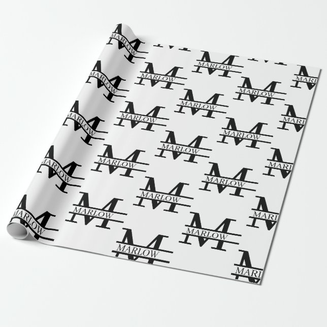 Papier Cadeau Nom de monogramme personnalisé élégant personnalis (Déroulé)