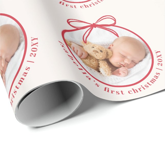 Papier Cadeau Nom du bébé personnalisé Photo Noël (Coin rond)