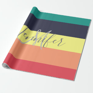 Papier Cadeau Nom du monogramme de bande de bloc couleur arc-en-