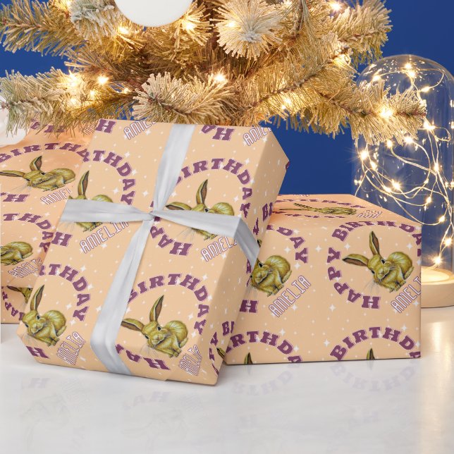 Papier Cadeau Nom du Motif des étoiles de lapin mignonnes (Vacances)