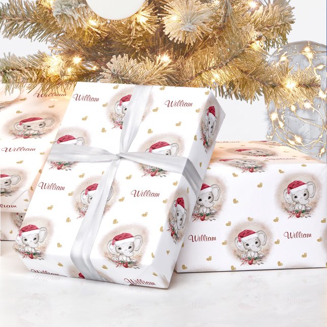 Papier Cadeau Nom du papier d'enveloppement de Noël de l'éléphan (Cute Elephant Christmas Wrapping Paper Name)
