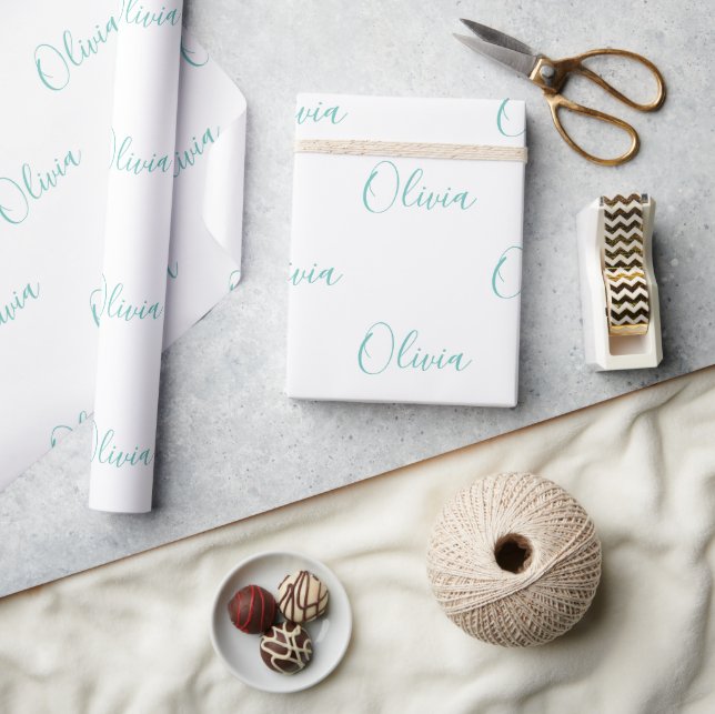 Papier Cadeau Nom Élégant de la fille Turquoise personnalisée (Artisanat)