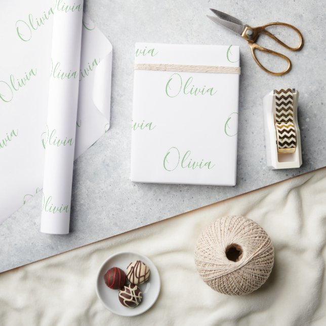 Papier Cadeau Nom élégant de Lime Green personnalisé (Artisanat)