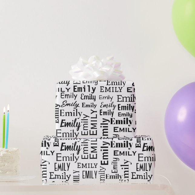 Papier Cadeau Nom Emily En Blanc (Cadeaux de fête)
