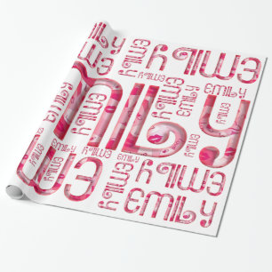 Papier Cadeau Nom Emily mignonne Rose Love Heart Kiss Typographi