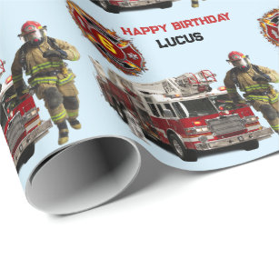 Papier Cadeau Nom et âge du pompier du camion d'incendie Fun