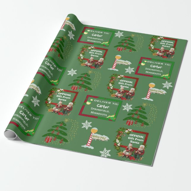 Papier Cadeau Nom et emplacement de livraison père Noël (Déroulé)