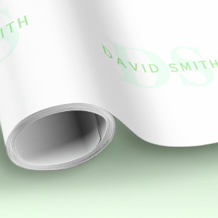 Papier Cadeau Nom et monogramme modernes   Vert et blanc