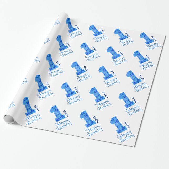 Papier Cadeau Nom fait sur commande V03a anniversaire BLEU de (Déroulé)