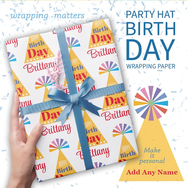 Papier Cadeau Nom graphique en gras Casquette de fête Anniversai (Créateur téléchargé)
