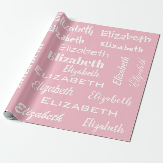 Papier Cadeau Nom initial Monogramme rose blanc cadeau personnal (Déroulé)