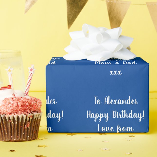 Papier Cadeau Nom Modern Script Typographie Bleu Joyeux Annivers (Fête d'anniversaire)