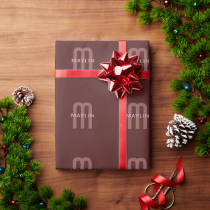 Papier Cadeau Nom Monogramme d'apparence moderne Rouge marron
