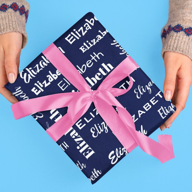 Papier Cadeau Nom Monogramme initial bleu cadeau personnalisé (Name Initial Monogram blue Personalized Gift Wrapping Paper)
