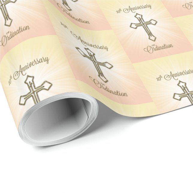 Papier Cadeau Nom personnalisé, 10e anniversaire de l'ordination (Coin rond)
