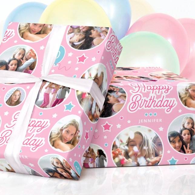 Papier Cadeau Nom personnalisé Age Photo Collage Anniversaire Ét (Créateur téléchargé)