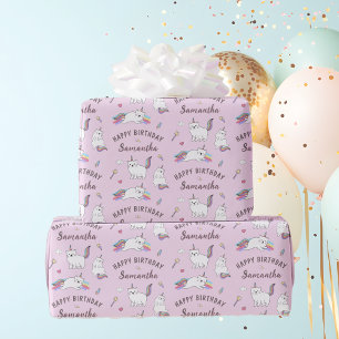 Papier Cadeau Nom personnalisé Anniversaire Licorne Chaton Migno