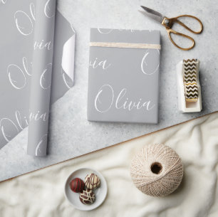 Papier Cadeau Nom personnalisé Élégant Gris Moderne