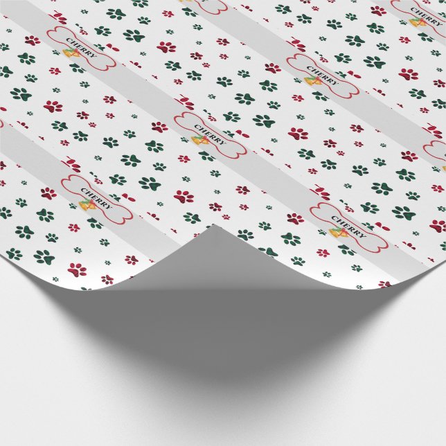 Papier Cadeau Nom Personnalisé Empreintes de pattes De Chien Et  (Coin)