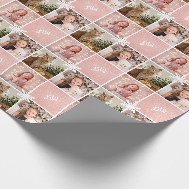 Papier Cadeau Nom personnalisé et photo Collage Rose Parties sci (Coin)