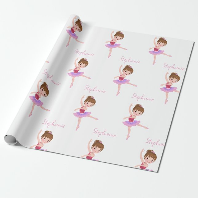 Papier Cadeau Nom personnalisé Joli rose et blanc Ballerina (Déroulé)