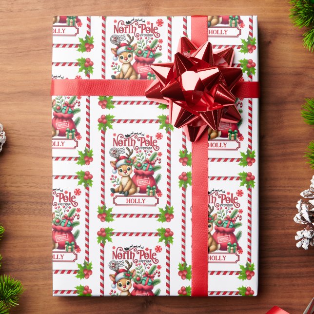 Papier Cadeau Nom personnalisé Livraison Pôle Nord Renne (Créateur téléchargé)