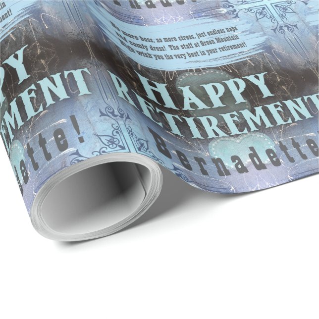 Papier Cadeau Nom personnalisé Message texte Retrait bleu (Coin rond)