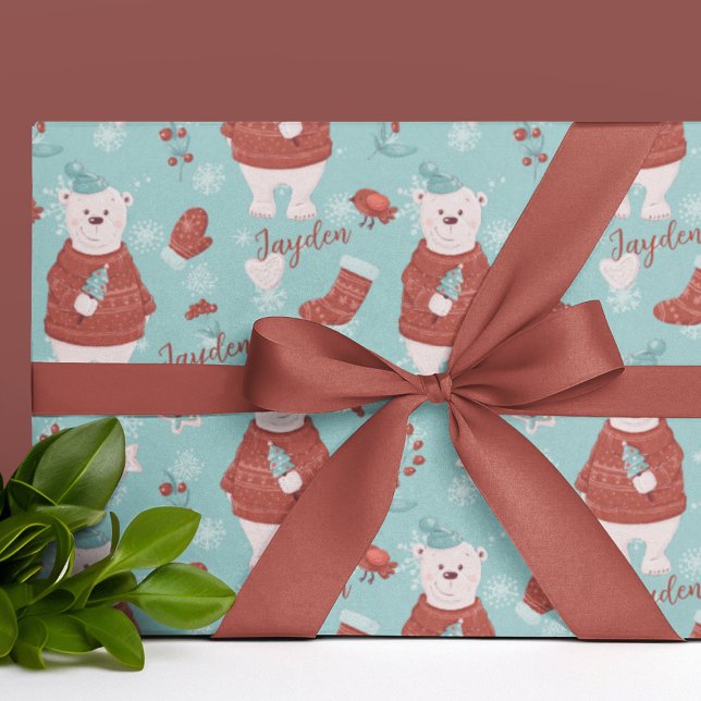 Papier Cadeau Nom personnalisé mignon Ours polaire (Cute Personalized Name Polar Bear Wrapping Paper
)
