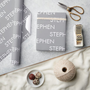 Papier Cadeau Nom personnalisé minimaliste gris 
