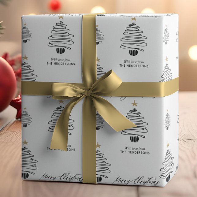 Papier Cadeau Nom personnalisé minimaliste moderne Joyeux sapin  (Créateur téléchargé)