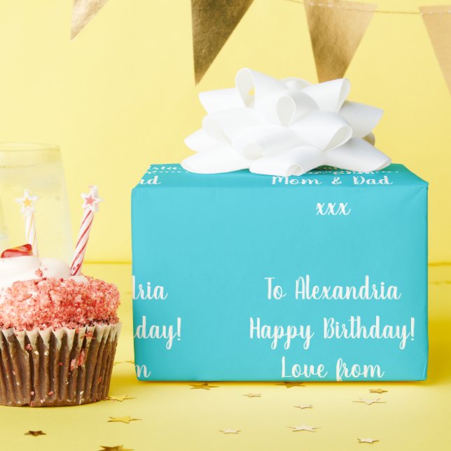 Papier Cadeau Nom Personnalisé Moderne Turquoise Joyeux Annivers (Fête d'anniversaire)
