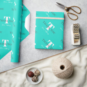 Papier Cadeau Nom personnalisé monogramme bleu turquoise wr
