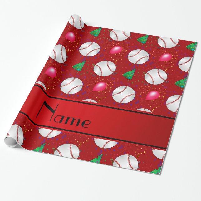 Papier Cadeau Nom personnalisé motif d'anniversaire de base-ball (Déroulé)