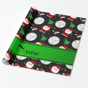 Papier Cadeau Nom personnalisé noir volleyball motif de noël