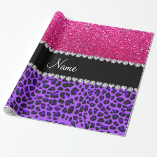 Papier Cadeau Nom personnalisé parties scintillant rose-chaud du