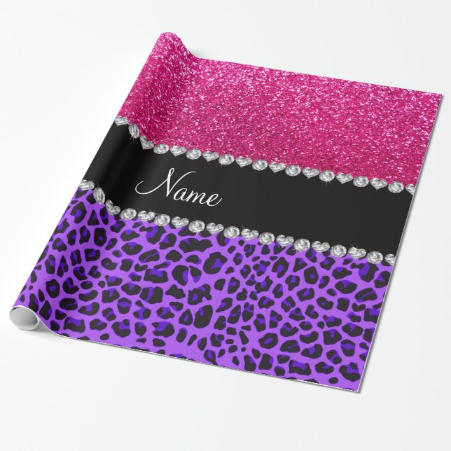 Papier Cadeau Nom personnalisé parties scintillant rose-chaud du (Déroulé)