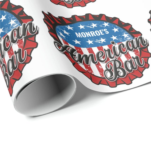 Papier Cadeau NOM Personnalisé Patriotic USA Drapeau American Ba (Coin rond)
