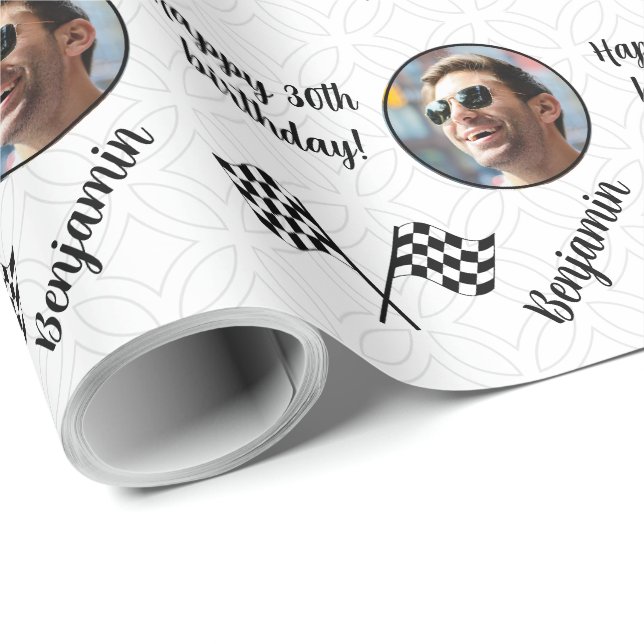 Papier Cadeau Nom personnalisé Photo Sport Formule 1 Anniversair (Coin rond)
