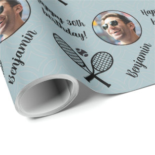 Papier Cadeau Nom personnalisé Photo Sport Tennis Anniversaire