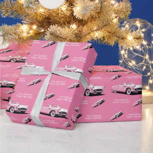 Papier Cadeau Nom personnalisé Pink Classic Car