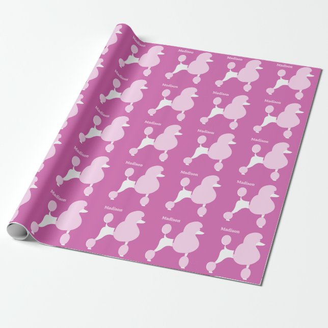 Papier Cadeau Nom personnalisé Poodle rose (Déroulé)