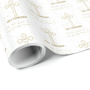 Papier Cadeau Nom personnalisé Première Sainte Communion Croix d